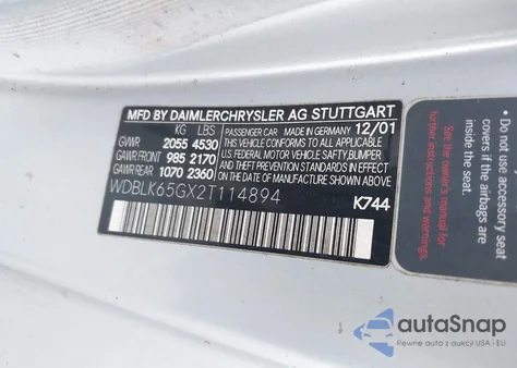 2002 Mercedes-Benz Clk 320 z USA, uszkodzony, nr VIN WDBLK65GX2T114894